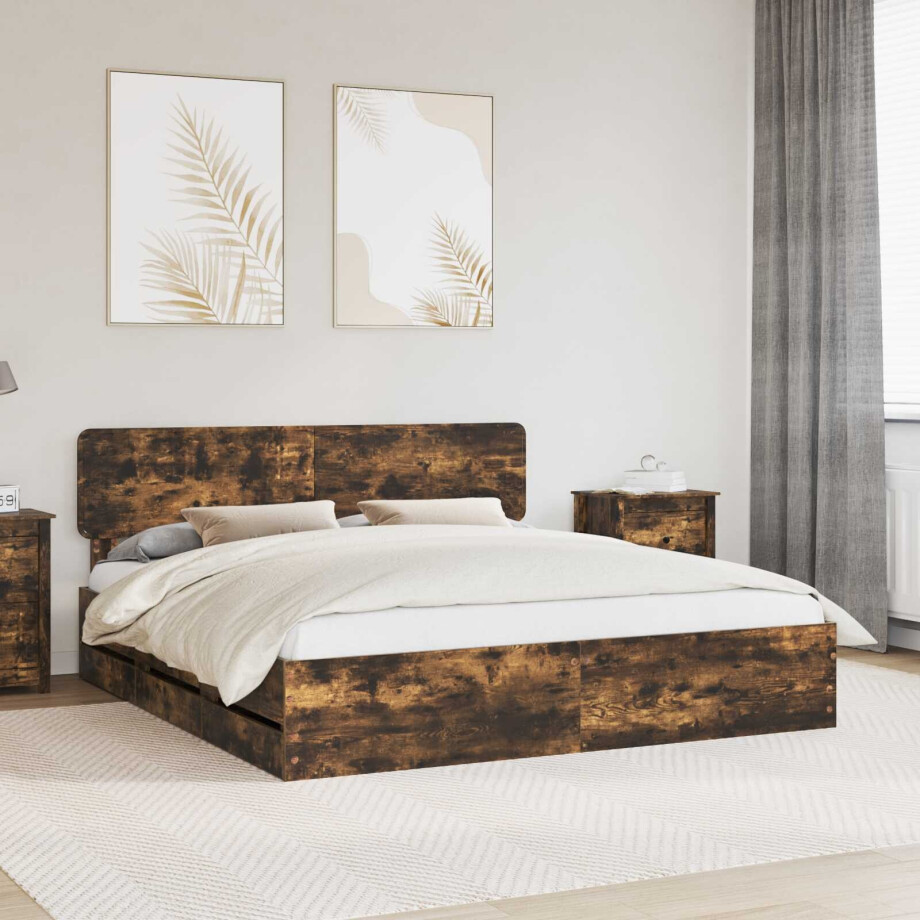 vidaXL Bedframe met lade Gerookte Eik 180 x 200 cm Geconstrueerd hout vidaXL Bedframe met lade Gerookte Eik 180 x 200 cm Geconstrueerd hout afbeelding 1