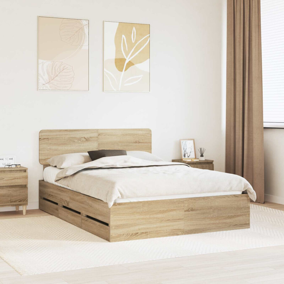 vidaXL Bedframe met lade Sonoma Eiken 160 x 200 cm Geconstrueerd hout vidaXL Bedframe met lade Sonoma Eiken 160 x 200 cm Geconstrueerd hout afbeelding 1