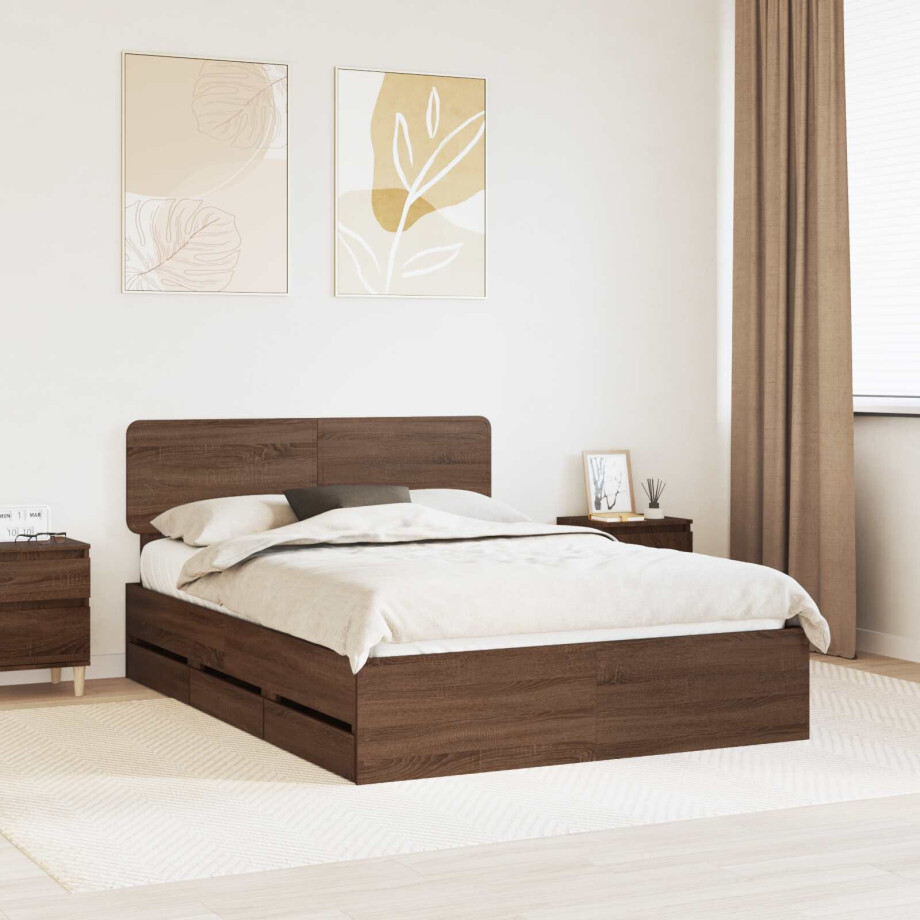 vidaXL Bedframe met lade Bruine eik 140 x 190 cm Geconstrueerd hout afbeelding 1