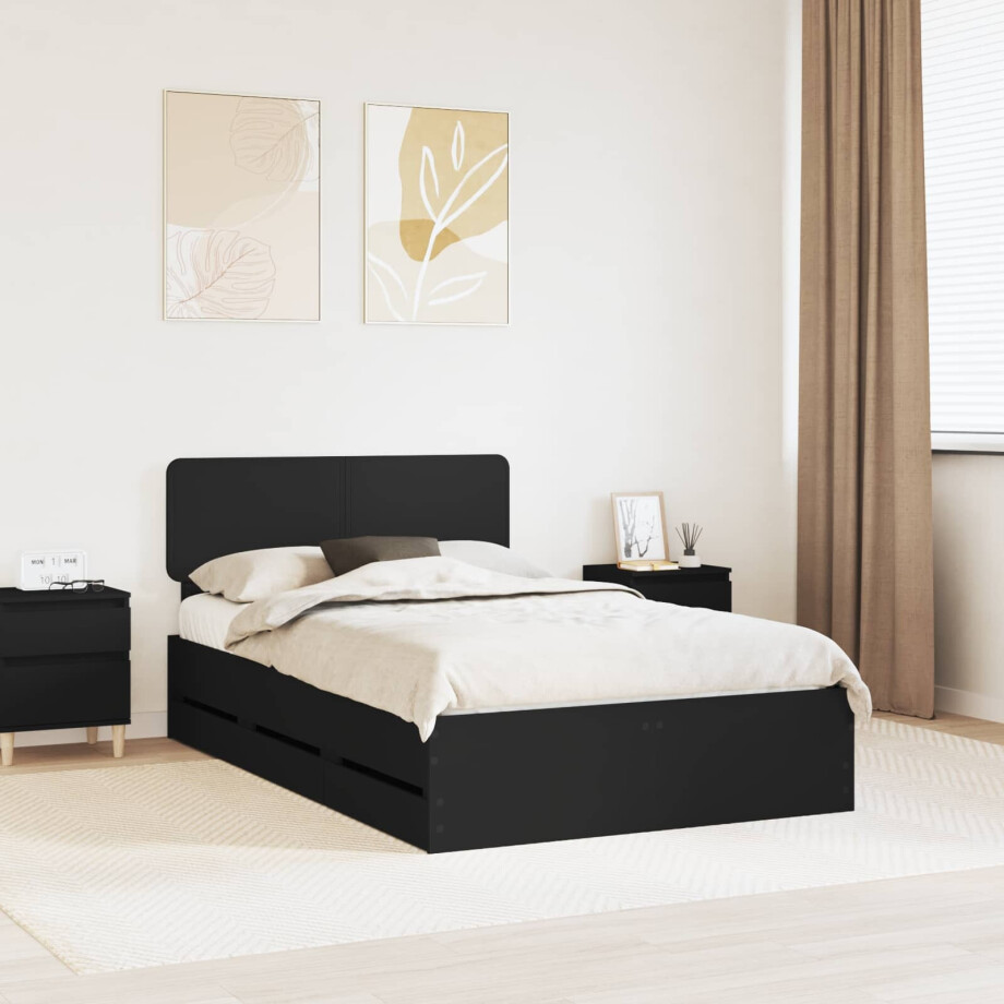 vidaXL Bedframe met lade Zwart 120 x 190 cm Geconstrueerd hout vidaXL Bedframe met lade Zwart 120 x 190 cm Geconstrueerd hout afbeelding 1