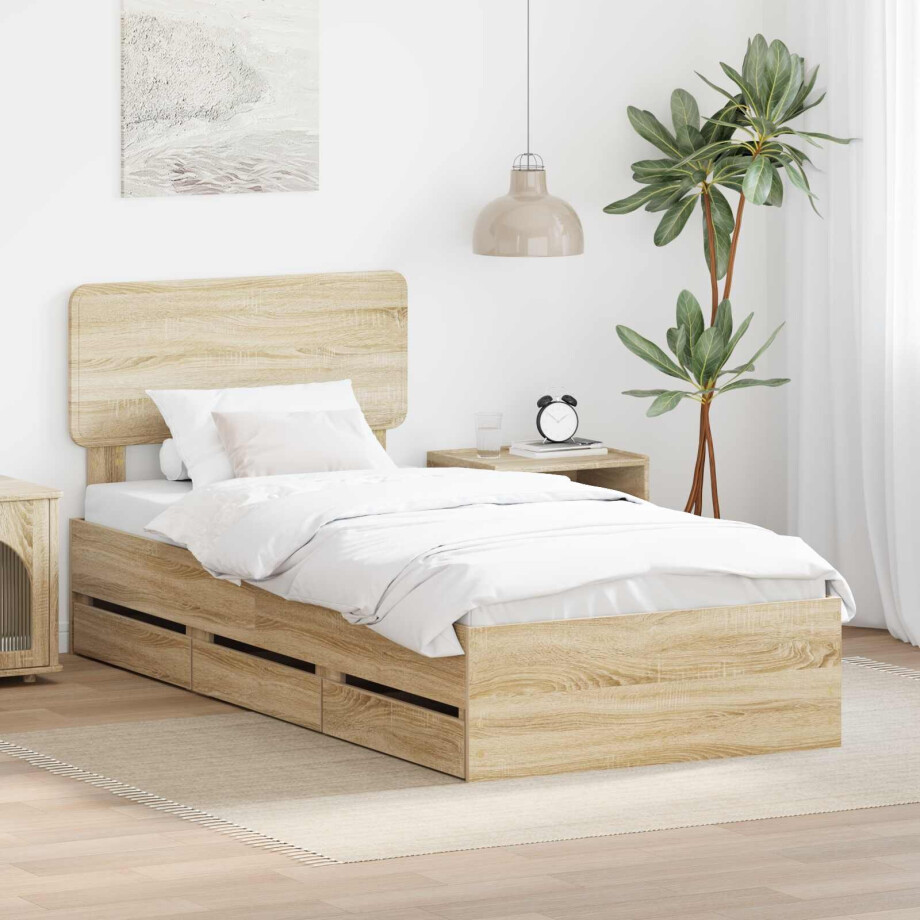 vidaXL Bedframe met lade Sonoma Eiken 100 x 200 cm Geconstrueerd hout afbeelding 1