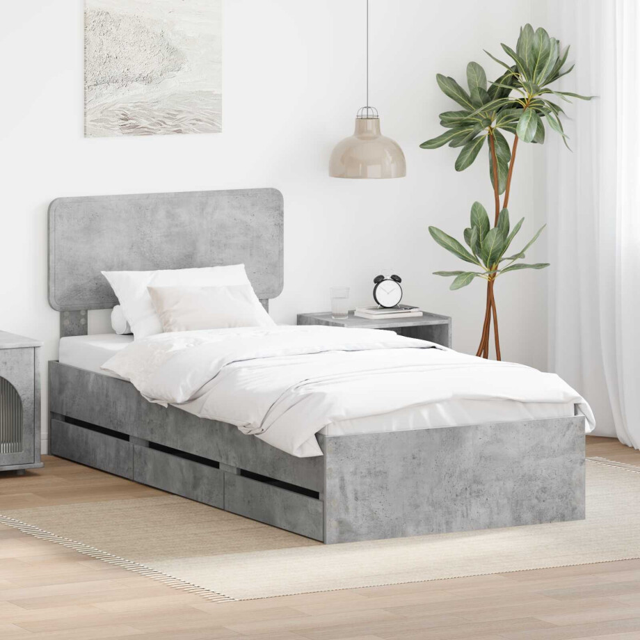 vidaXL Bedframe met lade Beton Grijs 90 x 190 cm Geconstrueerd hout vidaXL Bedframe met lade Beton Grijs 90 x 190 cm Geconstrueerd hout afbeelding 1