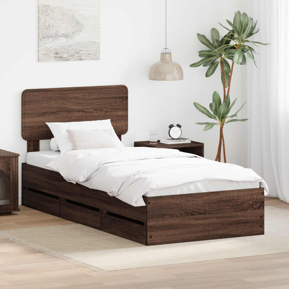 vidaXL Bedframe met lade Bruine eik 90 x 190 cm Geconstrueerd hout afbeelding 1