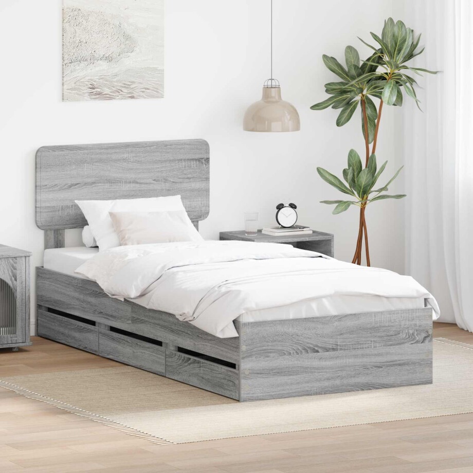 vidaXL Bedframe met lade Grijze Sonoma 75 x 190 cm Geconstrueerd hout afbeelding 1