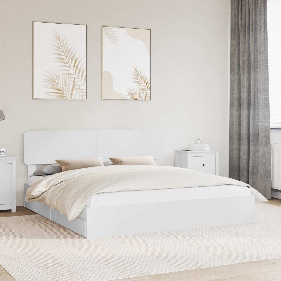 vidaXL Opslag bed met hoofdeinde Wit 180 x 200 cm Bewerkt hout afbeelding 1
