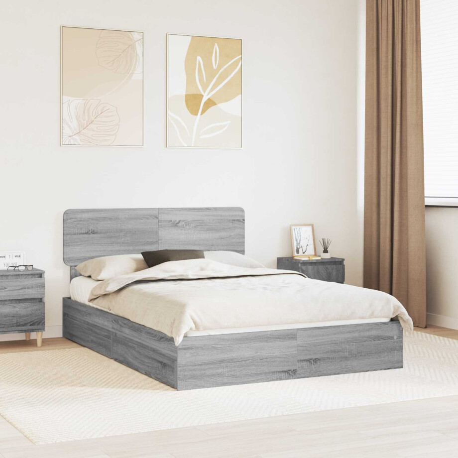 vidaXL Opslag bed met lade Grijs Sonoma 160 x 200 cm Bewerkt hout vidaXL Opslag bed met lade Grijs Sonoma 160 x 200 cm Bewerkt hout afbeelding 1