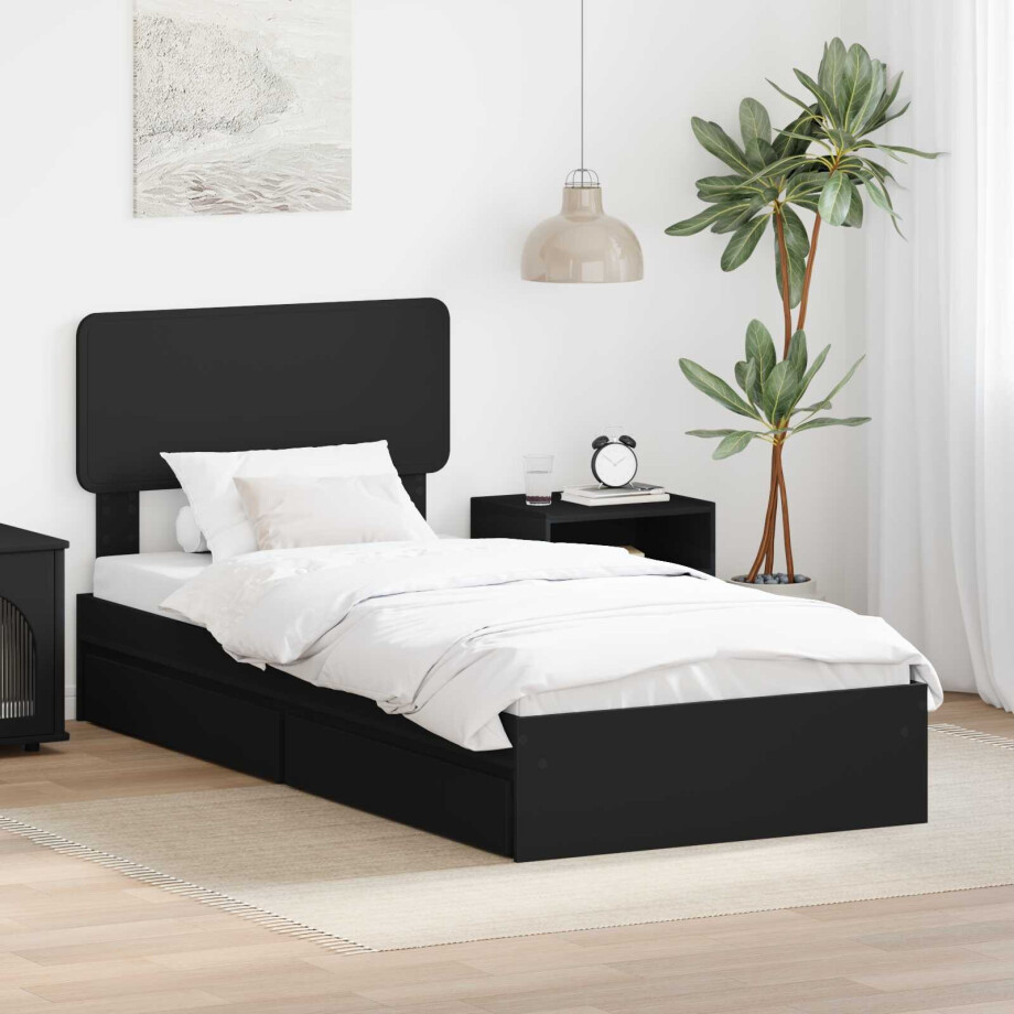 vidaXL Opslag bed met hoofdeinde Zwart 100 x 200 cm Bewerkt hout vidaXL Opslag bed met hoofdeinde Zwart 100 x 200 cm Bewerkt hout afbeelding 1