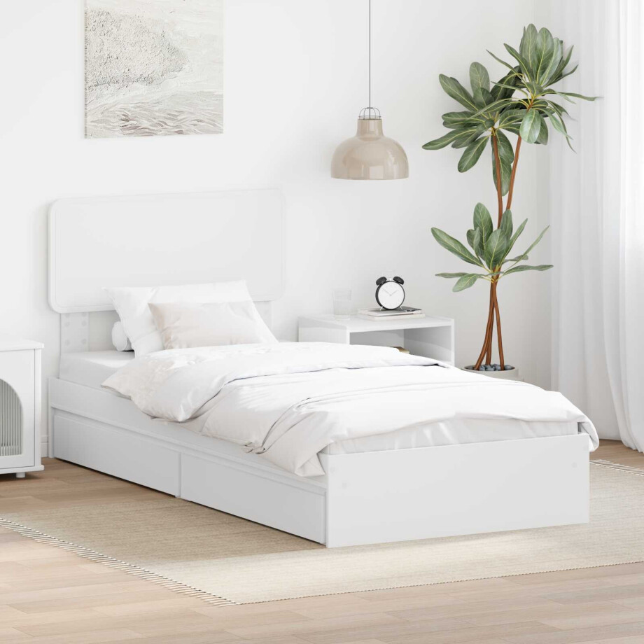vidaXL Opslag bed met hoofdeinde met lade Wit 75 x 190 cm Bewerkt hout afbeelding 1