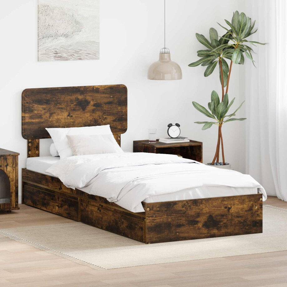 vidaXL Opslag bed met lade Gerookt eiken 75 x 190 cm Bewerkt hout vidaXL Opslag bed met lade Gerookt eiken 75 x 190 cm Bewerkt hout afbeelding 1