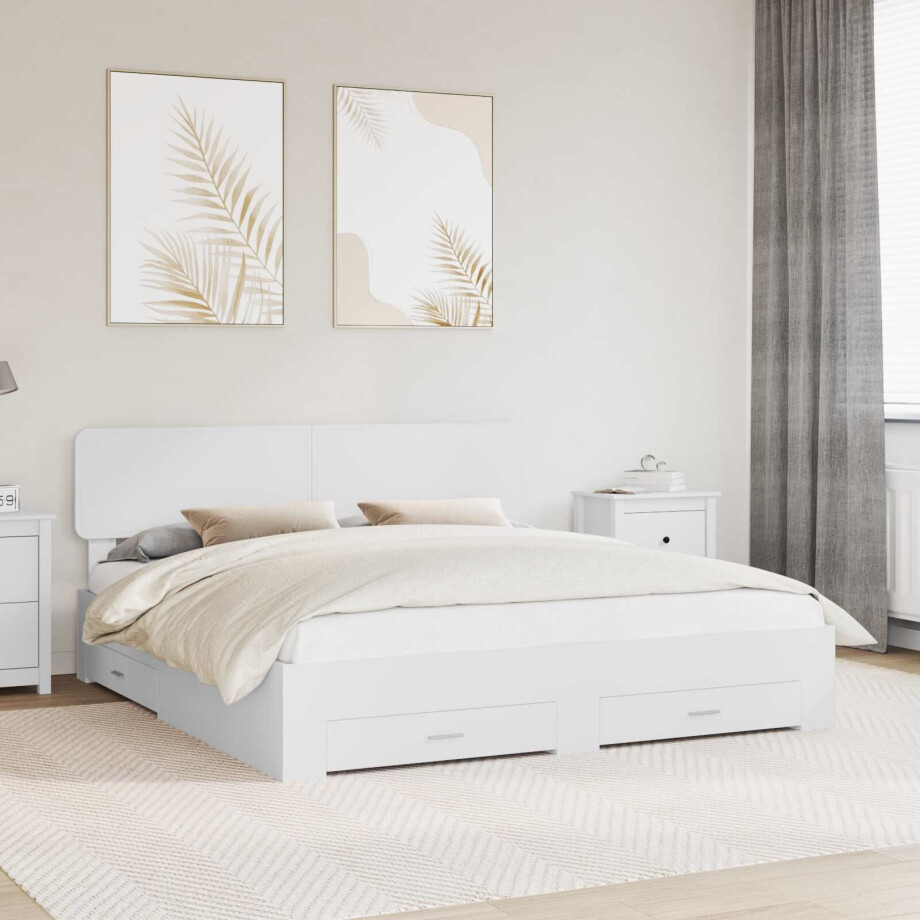 vidaXL Bedframe met hoofdeinde met lade Wit 180 x 200 cm Bewerkt hout afbeelding 1