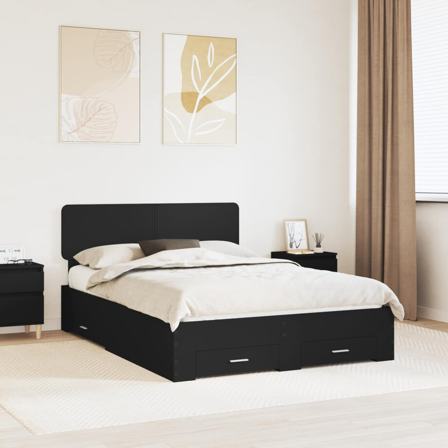 vidaXL Bedframe met hoofdeinde Zwart 140 x 190 cm Bewerkt hout vidaXL Bedframe met hoofdeinde Zwart 140 x 190 cm Bewerkt hout afbeelding 1
