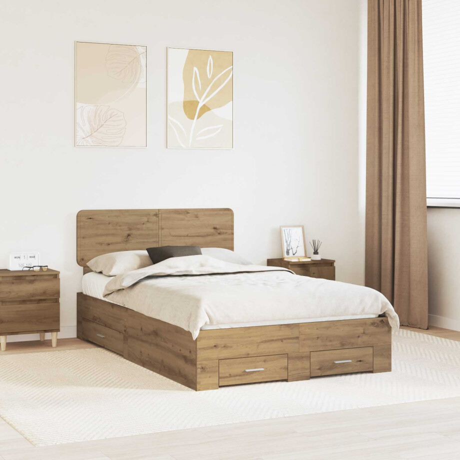 vidaXL Bedframe met hoofdeinde Artisan Eiken 120 x 190 cm Bewerkt hout vidaXL Bedframe met hoofdeinde Artisan Eiken 120 x 190 cm Bewerkt hout afbeelding 1