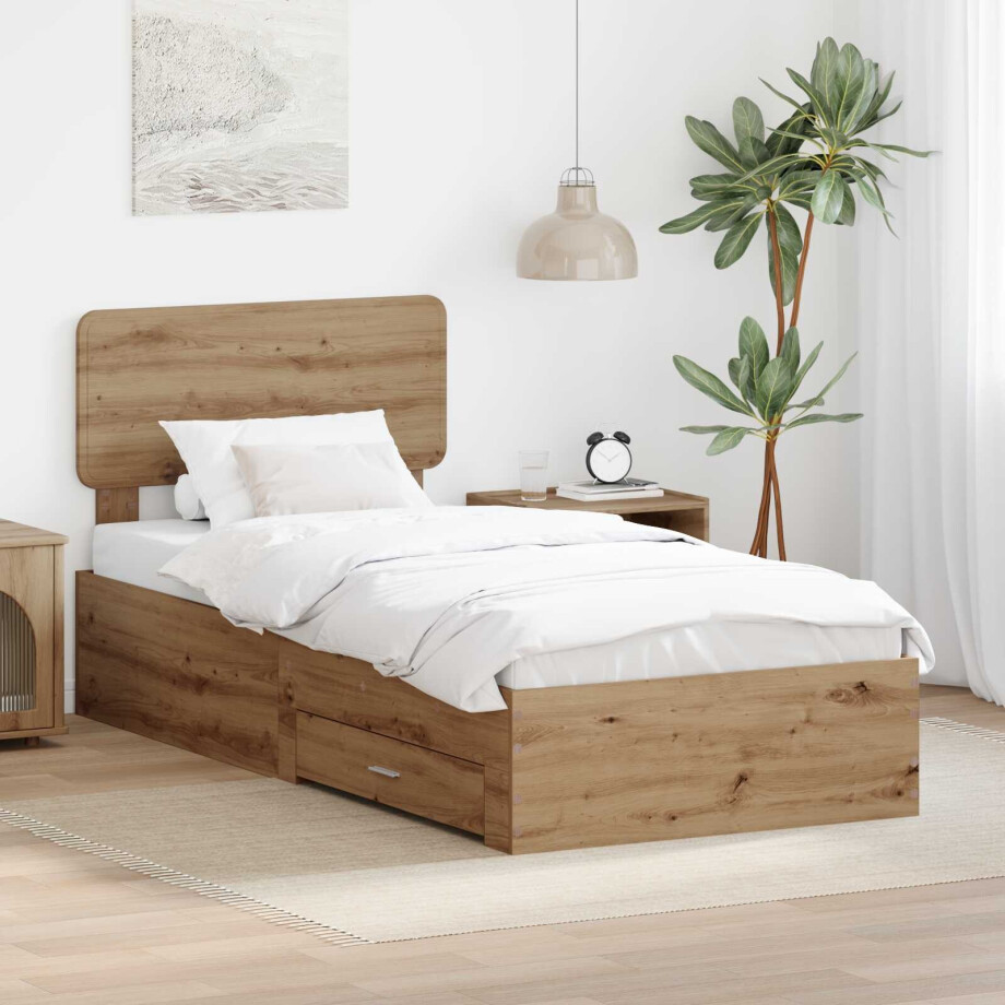 vidaXL Bedframe met hoofdeinde Artisan Eiken 100 x 200 cm Bewerkt hout vidaXL Bedframe met hoofdeinde Artisan Eiken 100 x 200 cm Bewerkt hout afbeelding 1