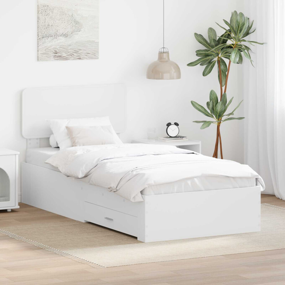 vidaXL Bedframe met hoofdeinde met lade Wit 90 x 190 cm Bewerkt hout vidaXL Bedframe met hoofdeinde met lade Wit 90 x 190 cm Bewerkt hout afbeelding 1