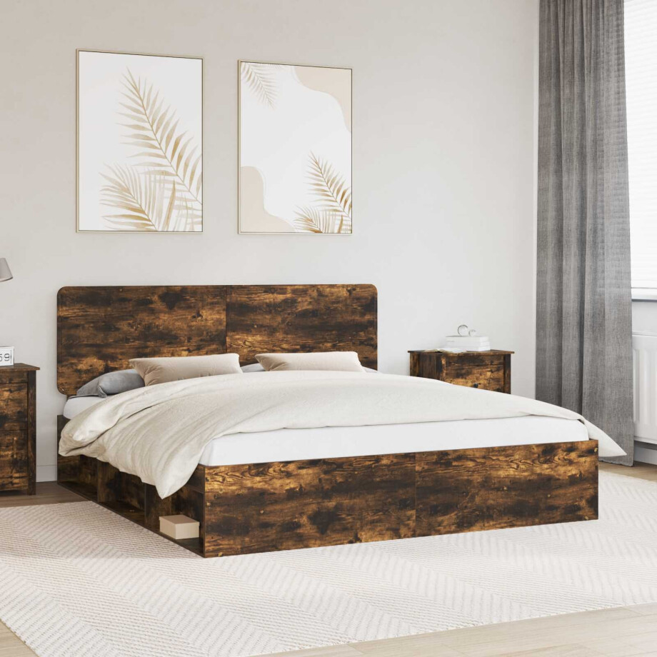 vidaXL Bedframe Gerookt eiken 200 x 200 cm Massief grenenhout vidaXL Bedframe Gerookt eiken 200 x 200 cm Massief grenenhout afbeelding 1