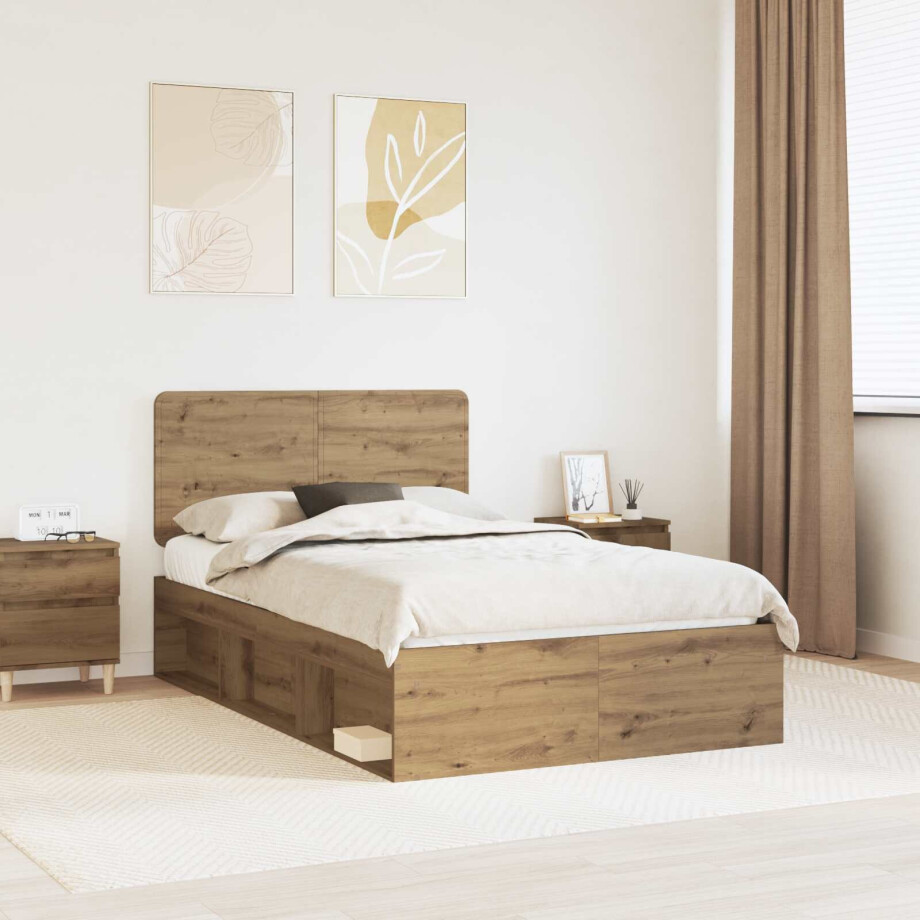 vidaXL Bedframe Ambachtelijk eiken 120 x 200 cm Massief grenenhout afbeelding 1