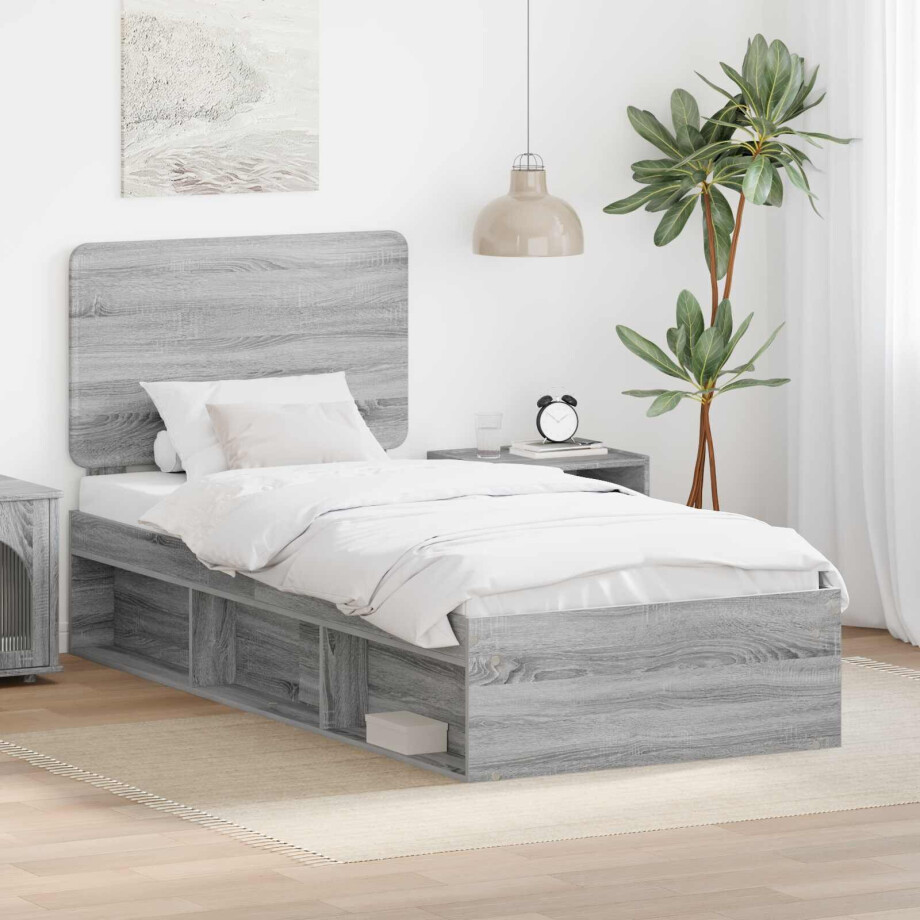 vidaXL Bedframe Grijs Sonoma 100 x 200 cm Massief grenenhout vidaXL Bedframe Grijs Sonoma 100 x 200 cm Massief grenenhout afbeelding 1