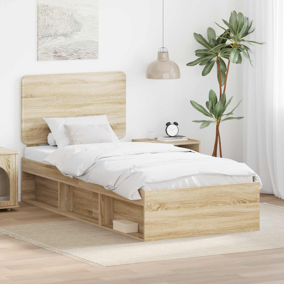 vidaXL Bedframe Sonoma Eiken 90 x 200 cm Massief grenenhout vidaXL Bedframe Sonoma Eiken 90 x 200 cm Massief grenenhout afbeelding 1