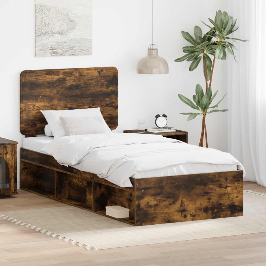 vidaXL Bedframe Gerookt eiken 90 x 200 cm Massief grenenhout afbeelding 1