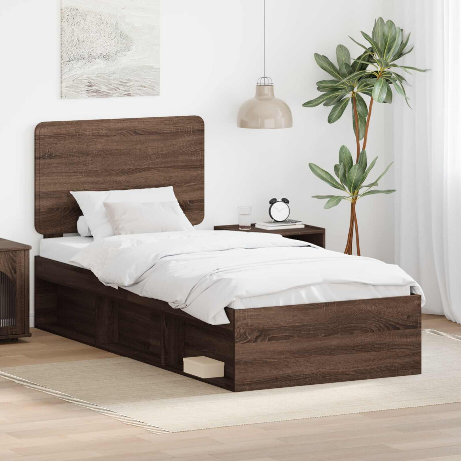 vidaXL Bedframe Bruin Eiken 90 x 190 cm Massief grenenhout afbeelding 1