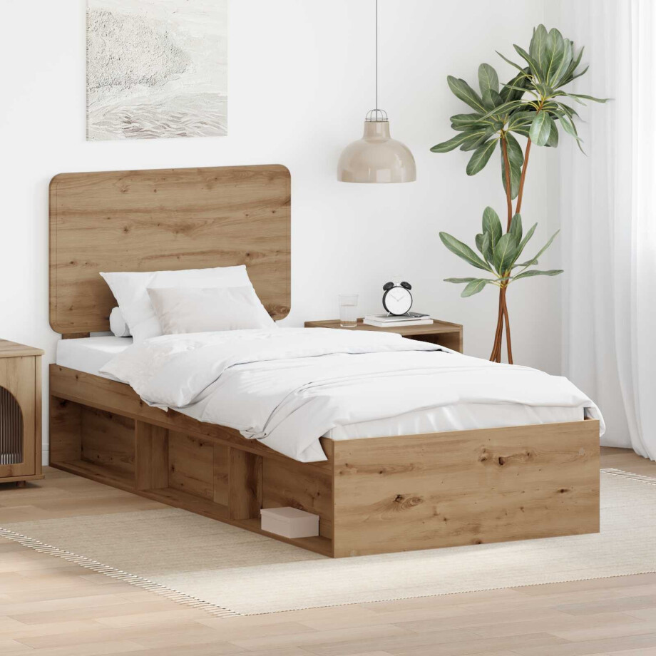 vidaXL Bedframe Ambachtelijk eiken 75 x 190 cm Massief grenenhout afbeelding 1