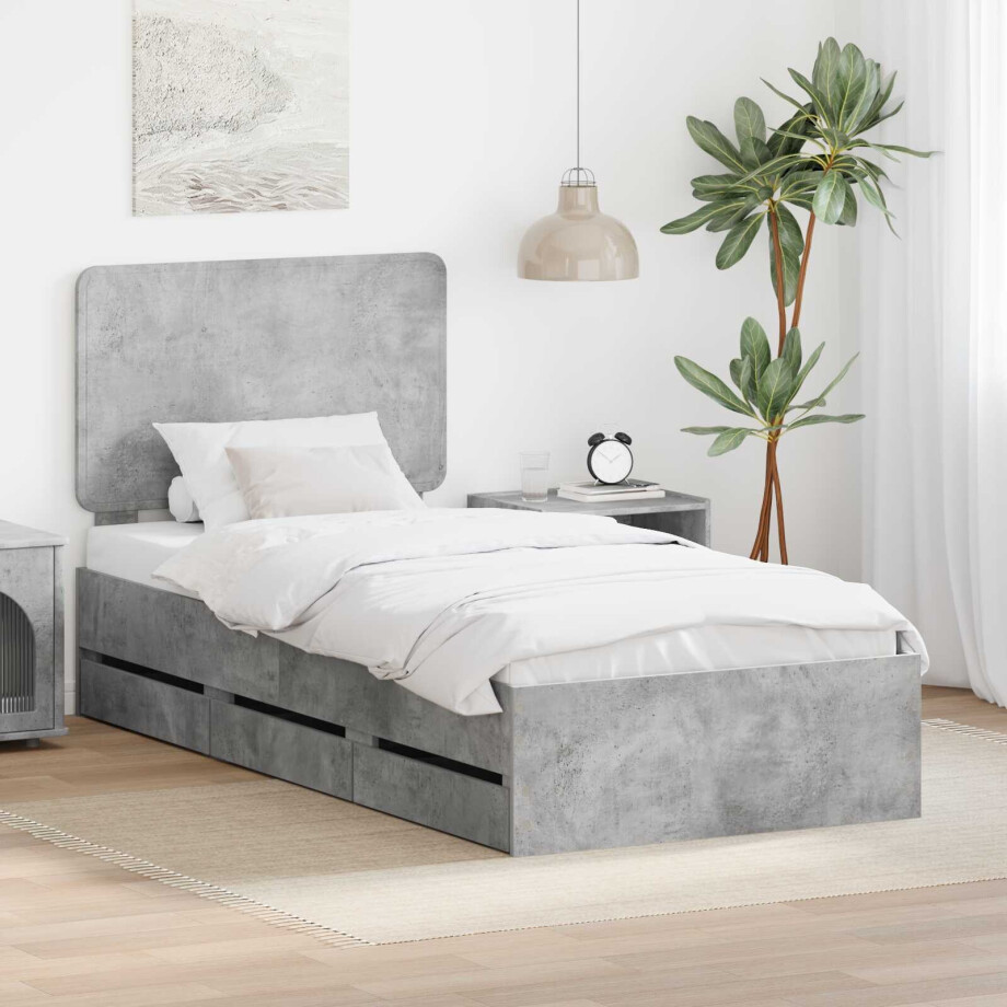 vidaXL Bedframe met lade Beton Grijs 90 x 190 cm Ingenieurshout afbeelding 1