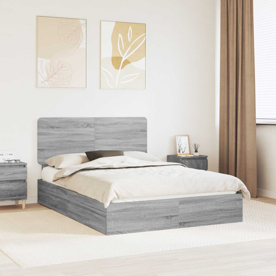 vidaXL Opslag bed met lade Grijs Sonoma 160 x 200 cm Bewerkt hout afbeelding 1