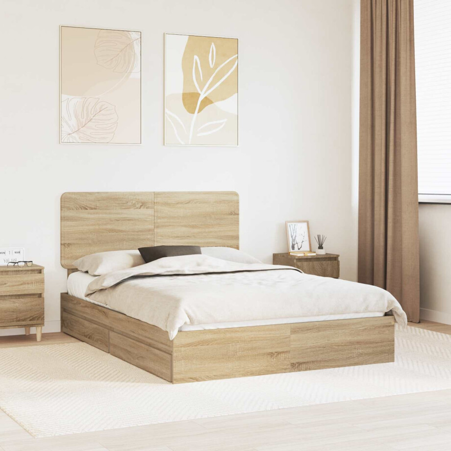 vidaXL Opslag bed met lade Sonoma Eiken 150 x 200 cm Bewerkt hout afbeelding 1