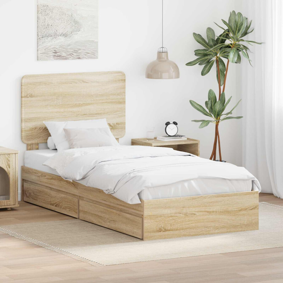 vidaXL Opslag bed met lade Sonoma Eiken 100 x 200 cm Bewerkt hout vidaXL Opslag bed met lade Sonoma Eiken 100 x 200 cm Bewerkt hout afbeelding 1