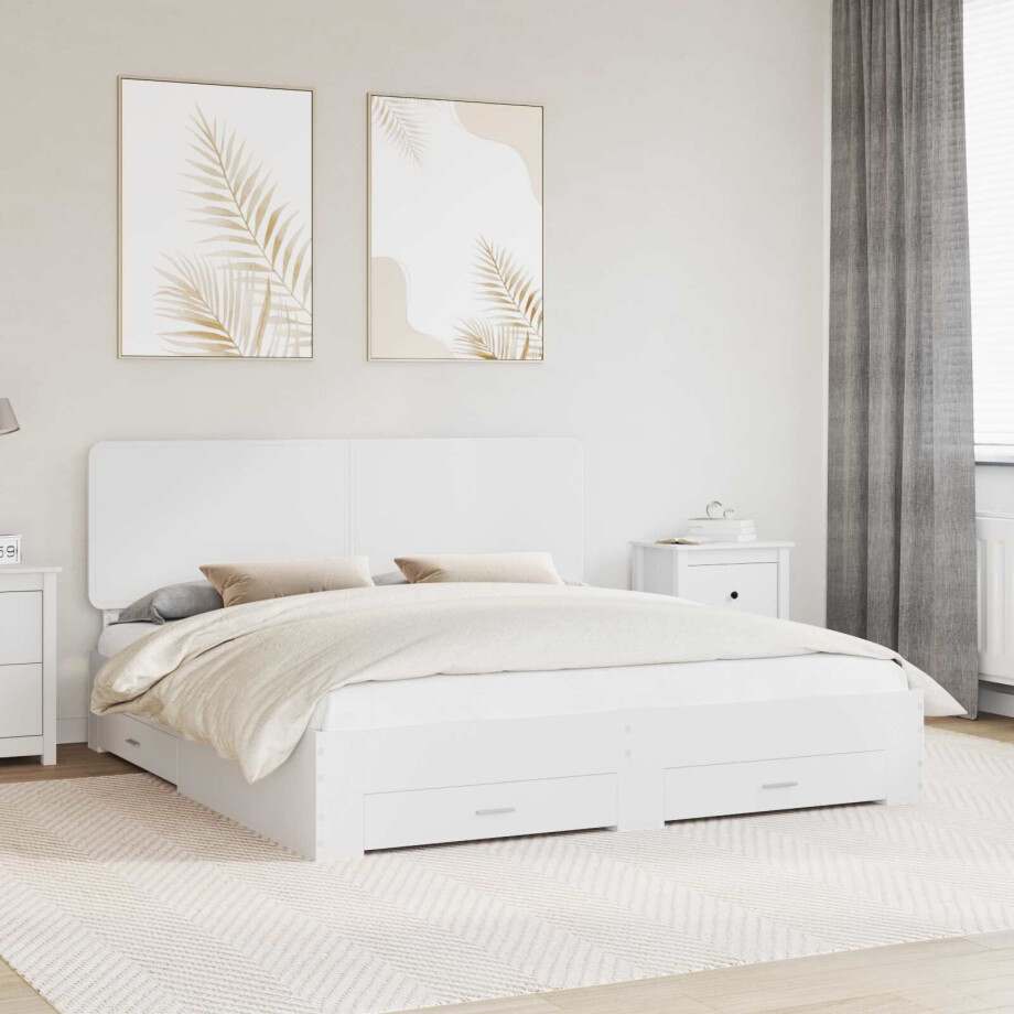 vidaXL Bedframe met hoofdeinde met lade Wit 180 x 200 cm Bewerkt hout vidaXL Bedframe met hoofdeinde met lade Wit 180 x 200 cm Bewerkt hout afbeelding 1