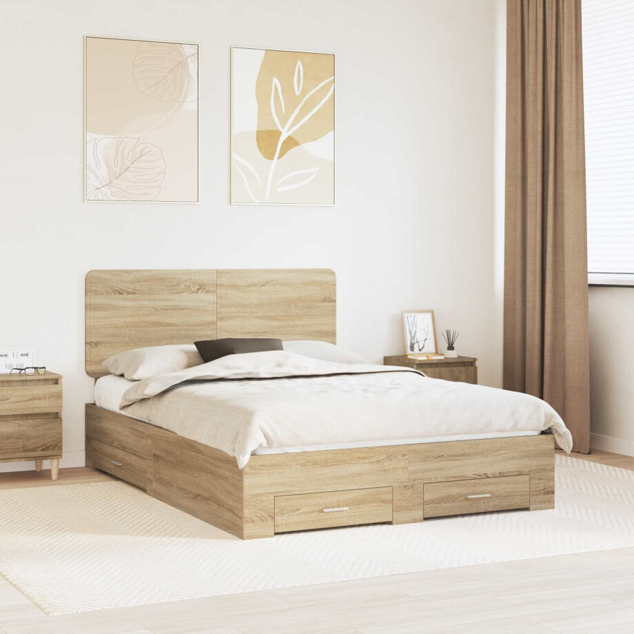 vidaXL Bedframe met hoofdeinde Sonoma Eiken 150 x 200 cm Bewerkt hout vidaXL Bedframe met hoofdeinde Sonoma Eiken 150 x 200 cm Bewerkt hout afbeelding 1