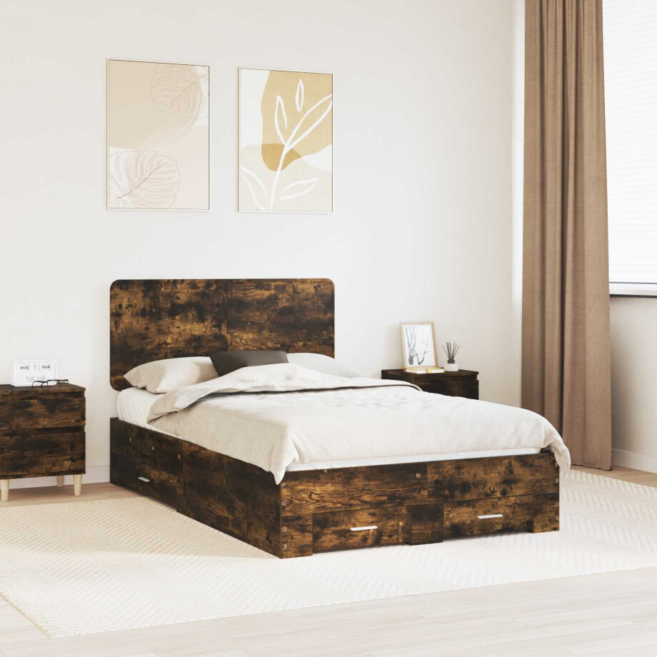 vidaXL Bedframe met hoofdeinde Gerookt eiken 120 x 200 cm Bewerkt hout vidaXL Bedframe met hoofdeinde Gerookt eiken 120 x 200 cm Bewerkt hout afbeelding 1