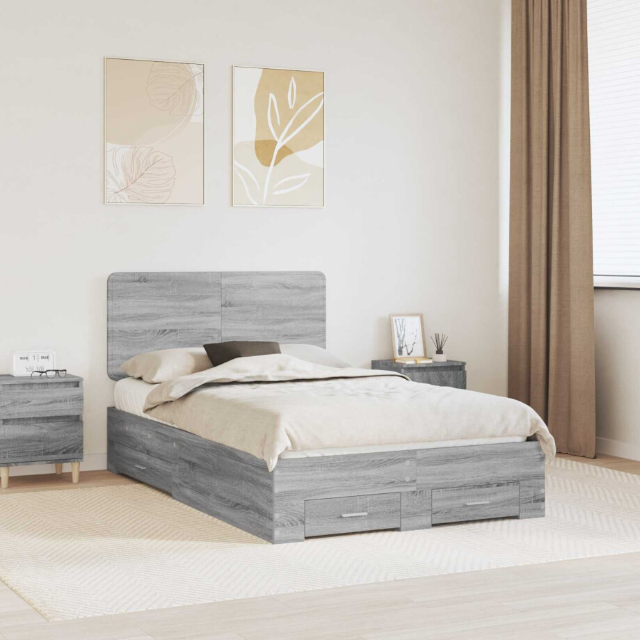 vidaXL Bedframe met hoofdeinde Grijs Sonoma 120 x 200 cm Bewerkt hout vidaXL Bedframe met hoofdeinde Grijs Sonoma 120 x 200 cm Bewerkt hout afbeelding 1