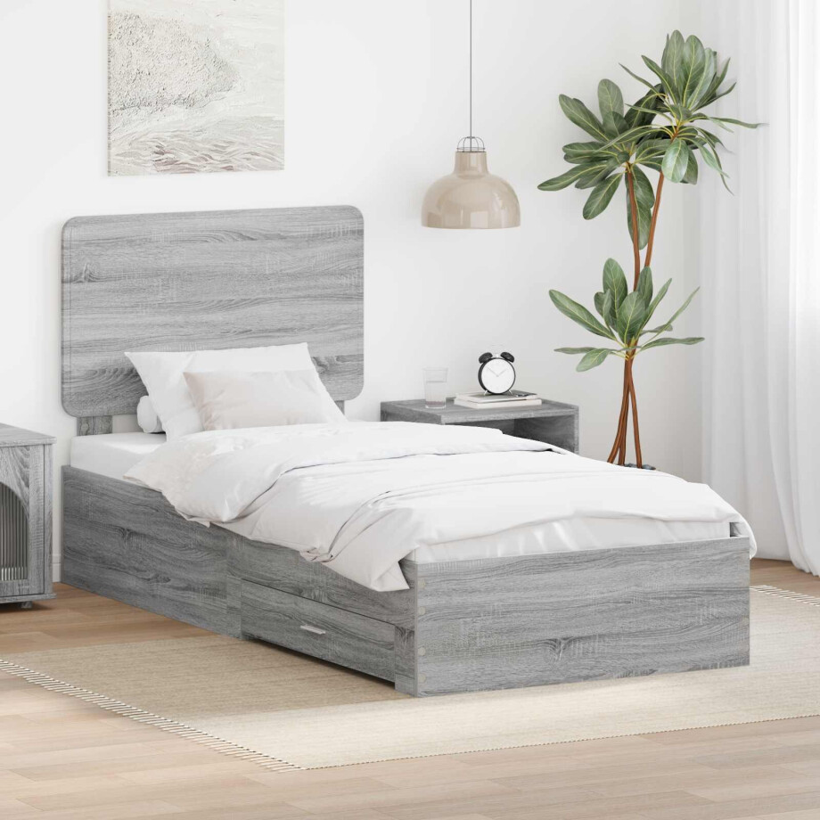 vidaXL Bedframe met hoofdeinde Grijs Sonoma 100 x 200 cm Bewerkt hout afbeelding 1