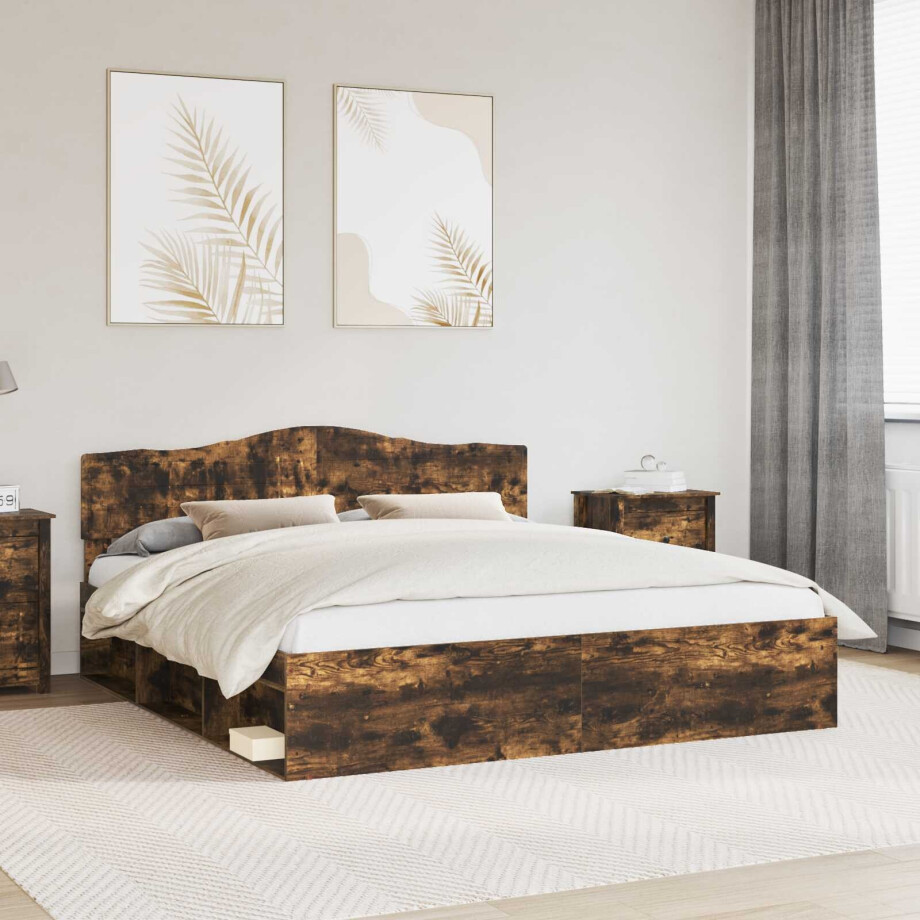 vidaXL Bedframe Gerookt eiken 200 x 200 cm Massief grenenhout afbeelding 1