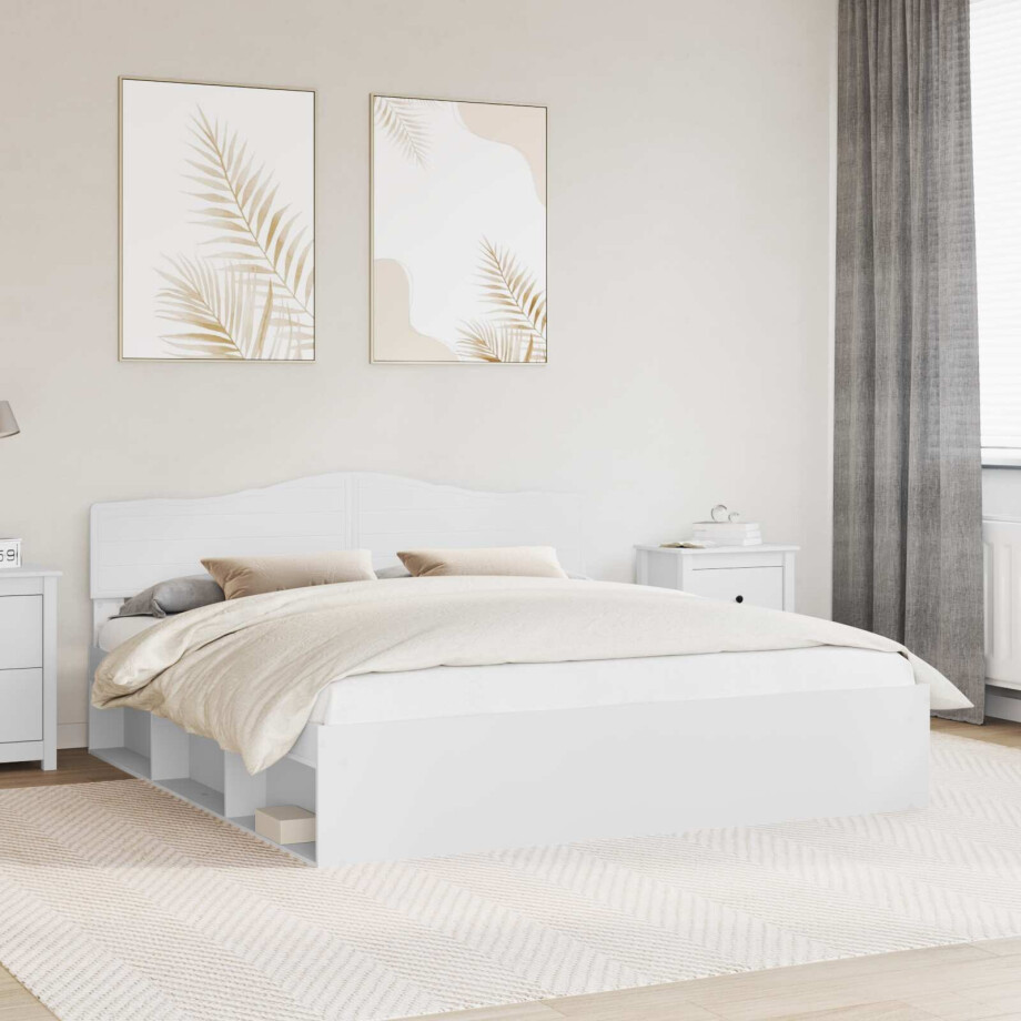vidaXL Bedframe met hoofdeinde Wit 180 x 200 cm Massief grenenhout afbeelding 1