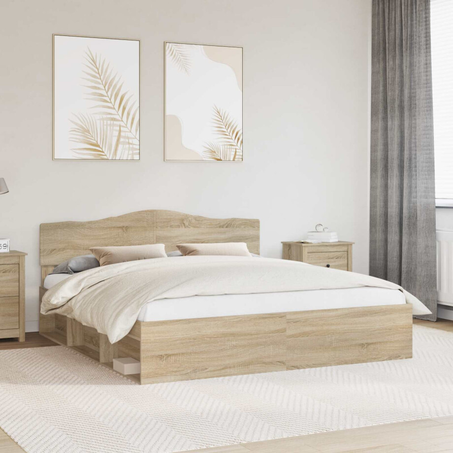 vidaXL Bedframe met hoofdeinde Sonoma 180 x 200 cm Massief grenenhout afbeelding 1
