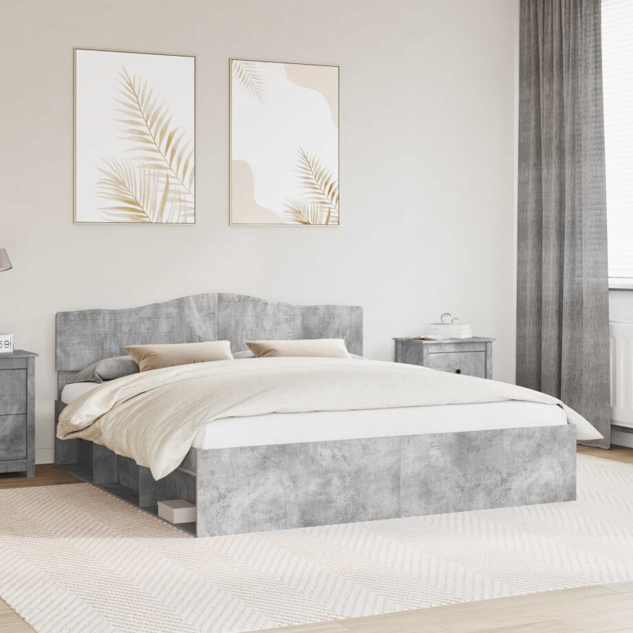 vidaXL Bedframe met hoofdeinde Beton 180 x 200 cm Massief grenenhout vidaXL Bedframe met hoofdeinde Beton 180 x 200 cm Massief grenenhout afbeelding 1