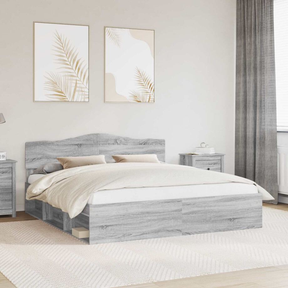 vidaXL Bedframe Grijs Sonoma 180 x 200 cm Massief grenenhout afbeelding 1