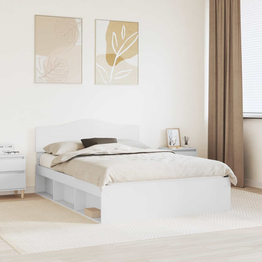 vidaXL Bedframe met hoofdeinde Wit 140 x 190 cm Massief grenenhout afbeelding 1