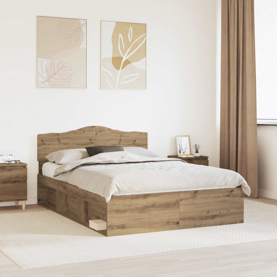 vidaXL Bedframe Ambachtelijk eiken 140 x 190 cm Massief grenenhout vidaXL Bedframe Ambachtelijk eiken 140 x 190 cm Massief grenenhout afbeelding 1