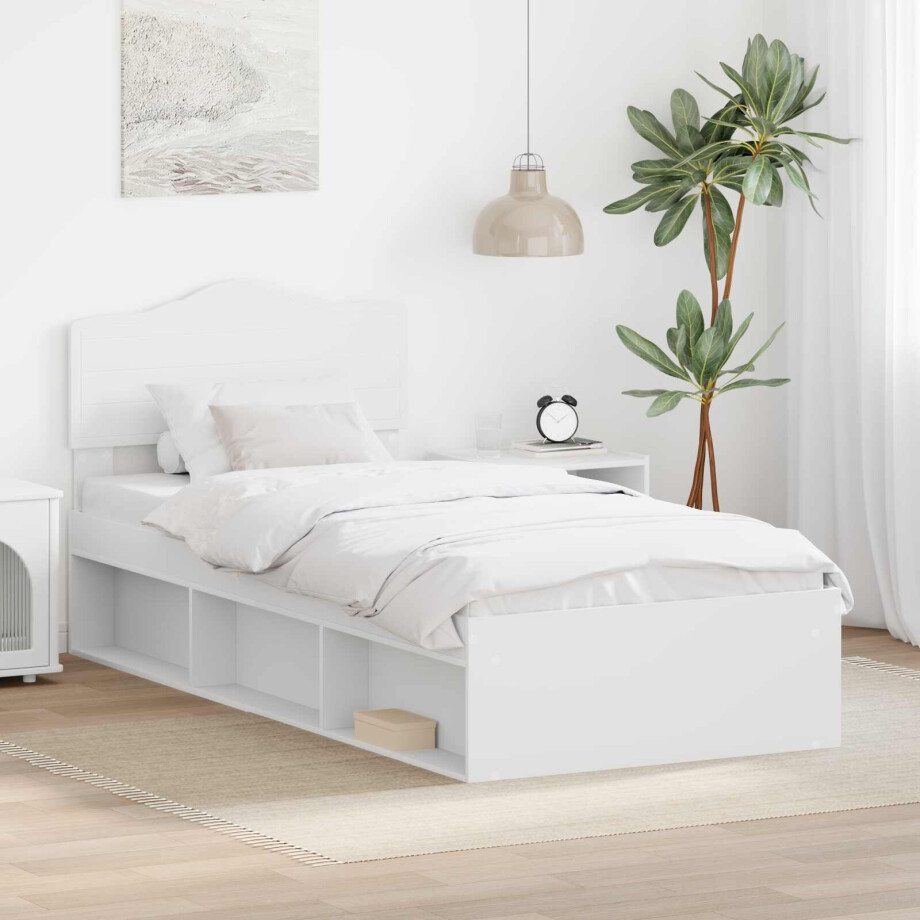 vidaXL Bedframe met hoofdeinde Wit 100 x 200 cm Massief grenenhout afbeelding 1