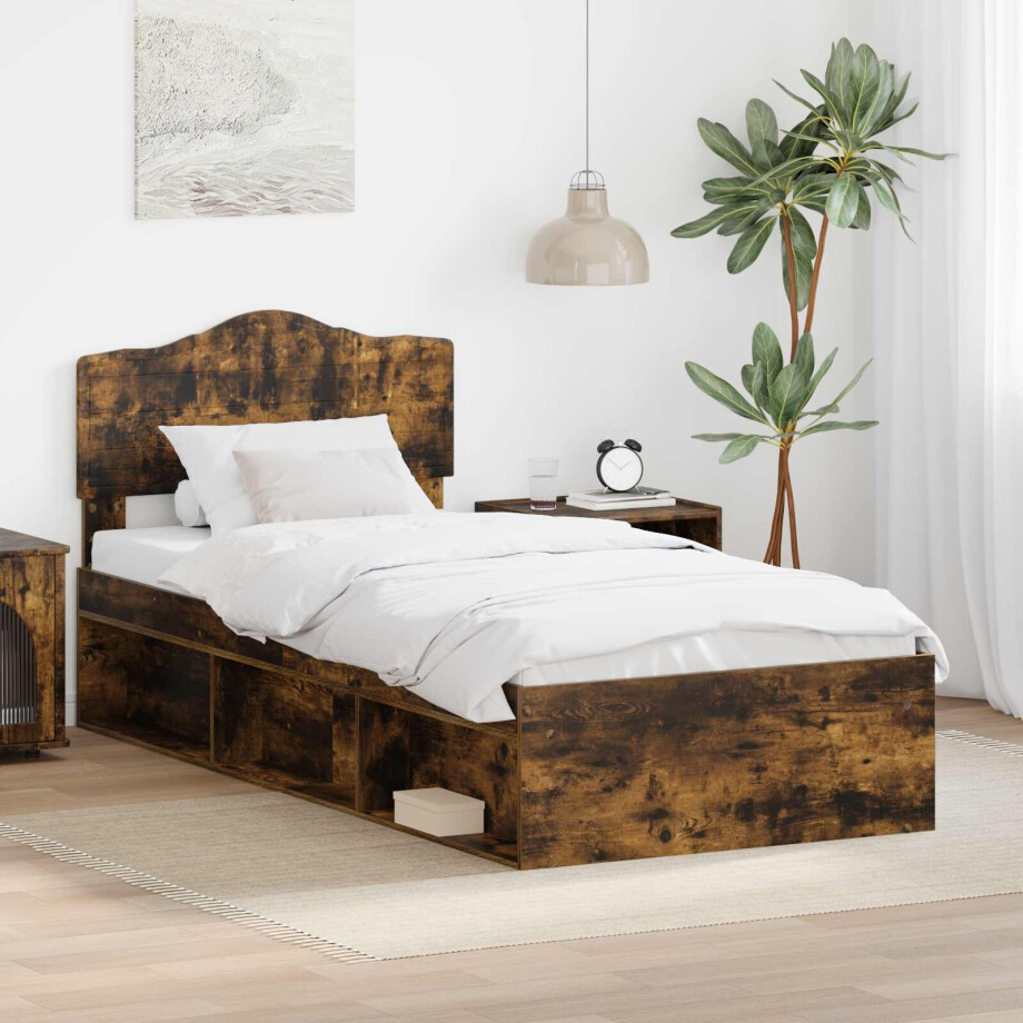 vidaXL Bedframe Gerookt eiken 90 x 200 cm Massief grenenhout afbeelding 1
