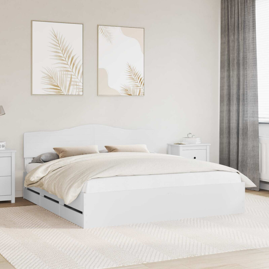 vidaXL Bedframe met lade met opslag Wit 200 x 200 cm Ingenieurshout vidaXL Bedframe met lade met opslag Wit 200 x 200 cm Ingenieurshout afbeelding 1