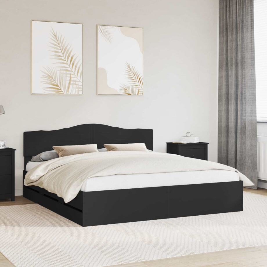vidaXL Bedframe met lade met opslag Zwart 200 x 200 cm Ingenieurshout vidaXL Bedframe met lade met opslag Zwart 200 x 200 cm Ingenieurshout afbeelding 1
