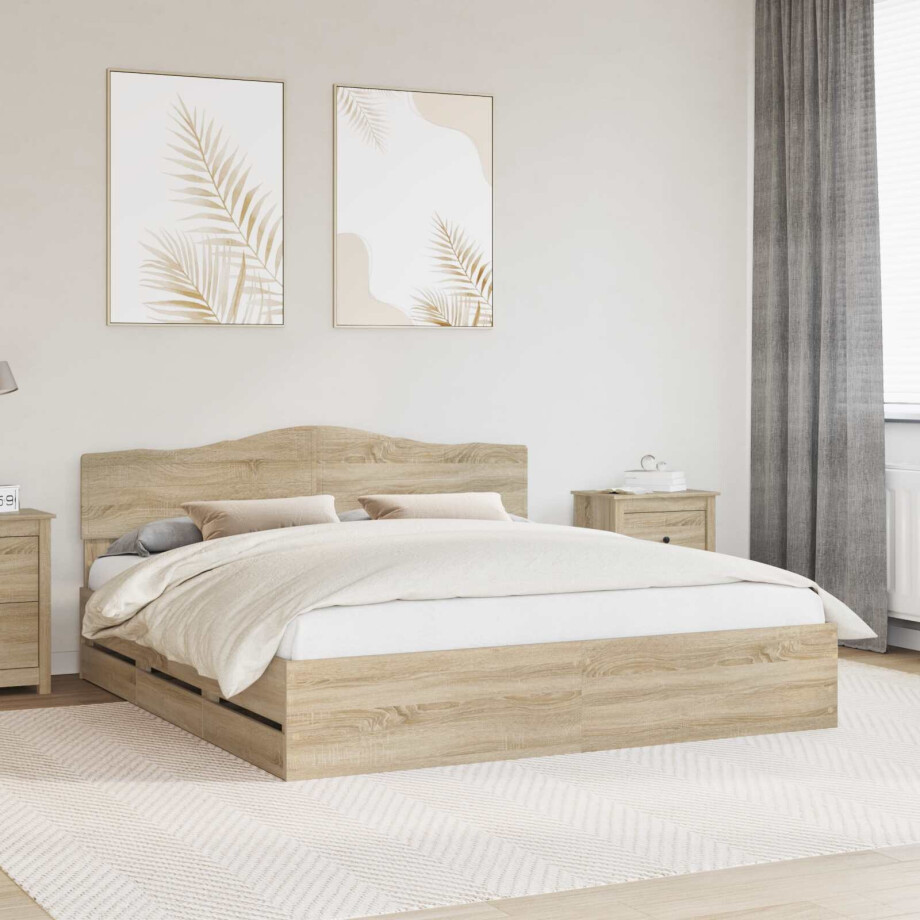 vidaXL Bedframe met lade Sonoma Eiken 200 x 200 cm Ingenieurshout vidaXL Bedframe met lade Sonoma Eiken 200 x 200 cm Ingenieurshout afbeelding 1
