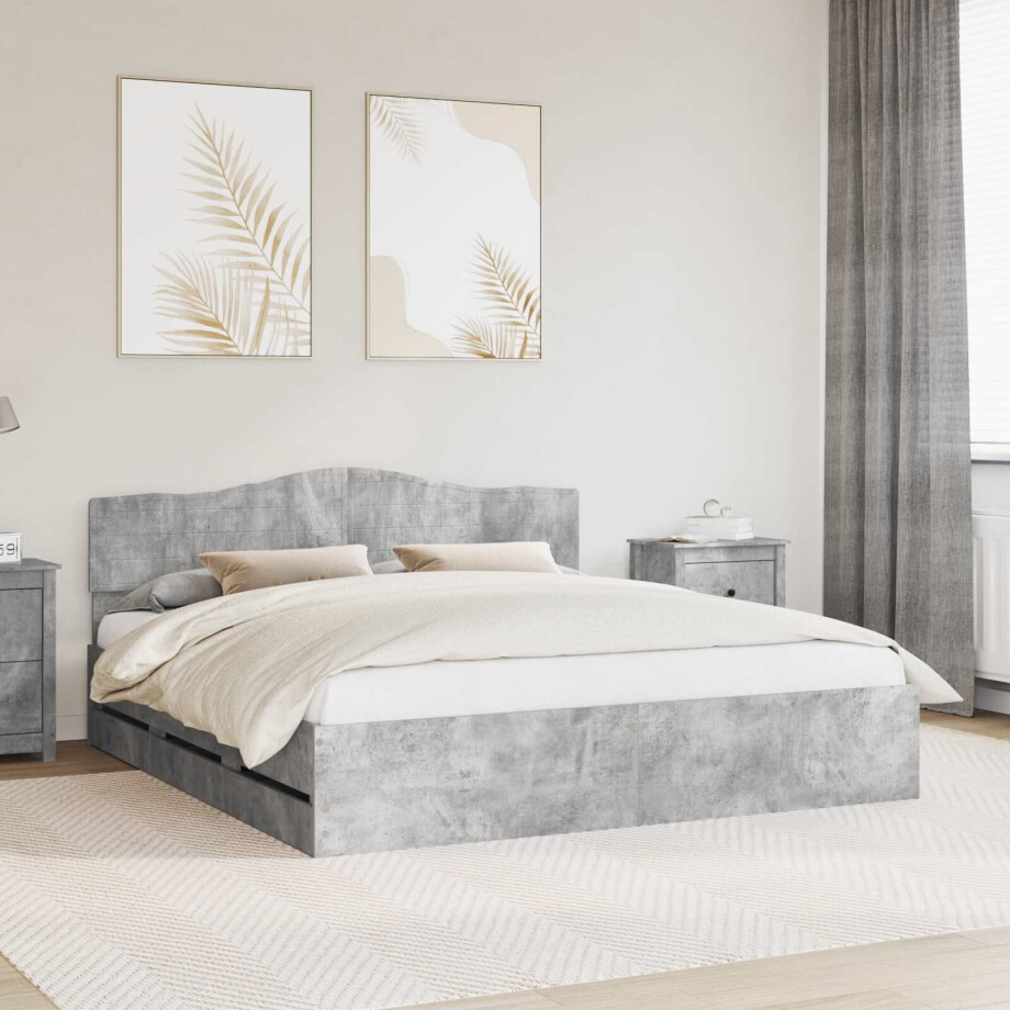 vidaXL Bedframe met lade Beton Grijs 180 x 200 cm Ingenieurshout afbeelding 1