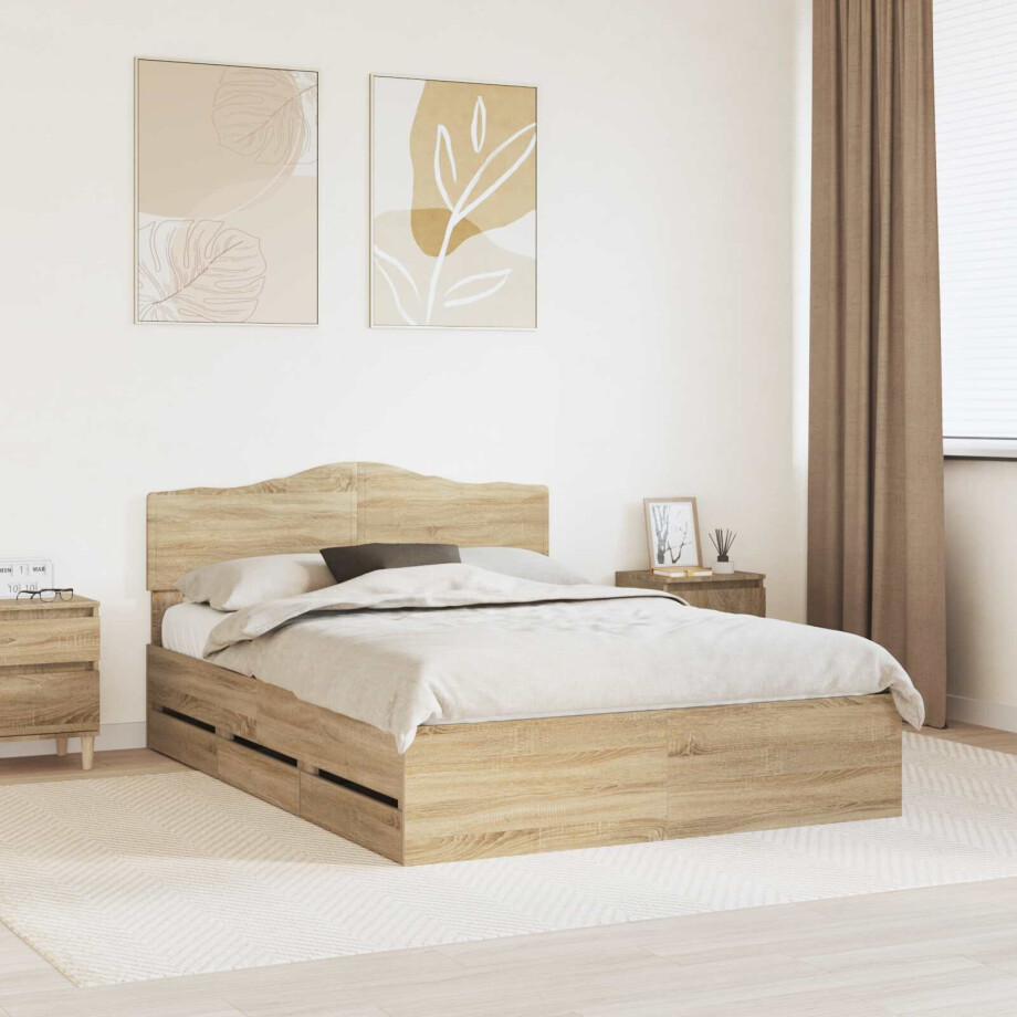 vidaXL Bedframe met lade Sonoma Eiken 160 x 200 cm Ingenieurshout afbeelding 1