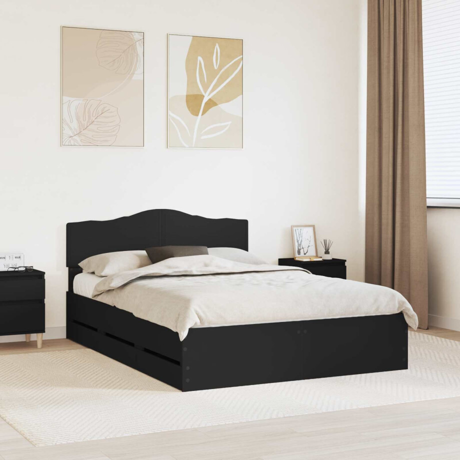 vidaXL Bedframe met lade met opslag Zwart 140 x 190 cm Ingenieurshout vidaXL Bedframe met lade met opslag Zwart 140 x 190 cm Ingenieurshout afbeelding 1