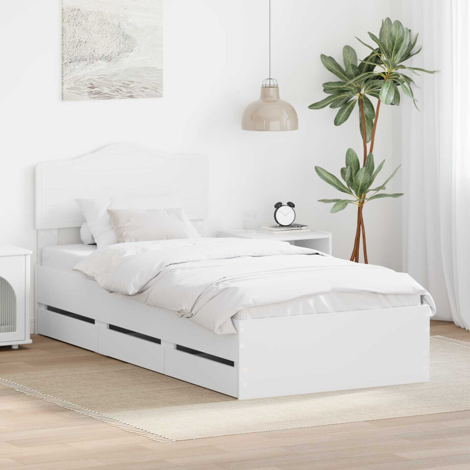 vidaXL Bedframe met lade met opslag Wit 100 x 200 cm Ingenieurshout vidaXL Bedframe met lade met opslag Wit 100 x 200 cm Ingenieurshout afbeelding 1